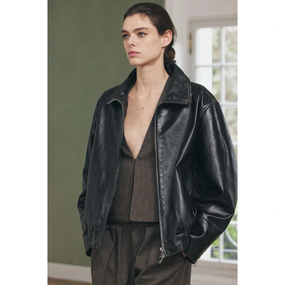 ZARA 100% LEATHER JACKET ZW COLLECTION size XS